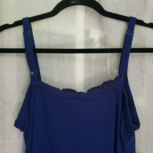 Chicos Cami Tank Blue Lace Trim Adjustable Nylon Stretch Y2k 90s Size 1 US M - Picture 5 of 11
